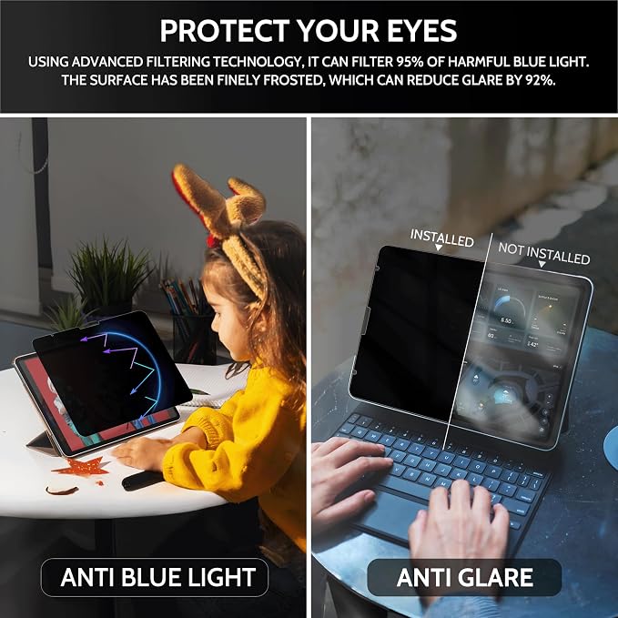 Peslv 4 Way Privacy Screen for iPad Air 13 Inch (2024-2026, M2 M3 M4), Anti Glare Blue Light 360 Spy Filter Private Cover, High Sensitive Bubble-Free Easy Install Black Security Protector