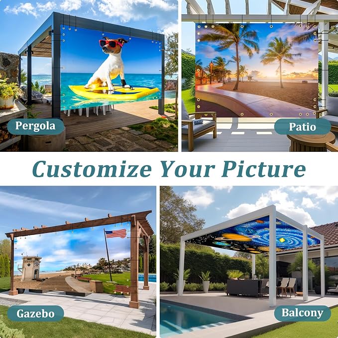 Shade&Beyond Custom Design Patio & Gazebo Backdrop Screen, Full-Color Printed PVC Shade Cloth with UV Resistant, Sun Shade Cover for Outdoor, Garden, Backyard, Balcony, GN01