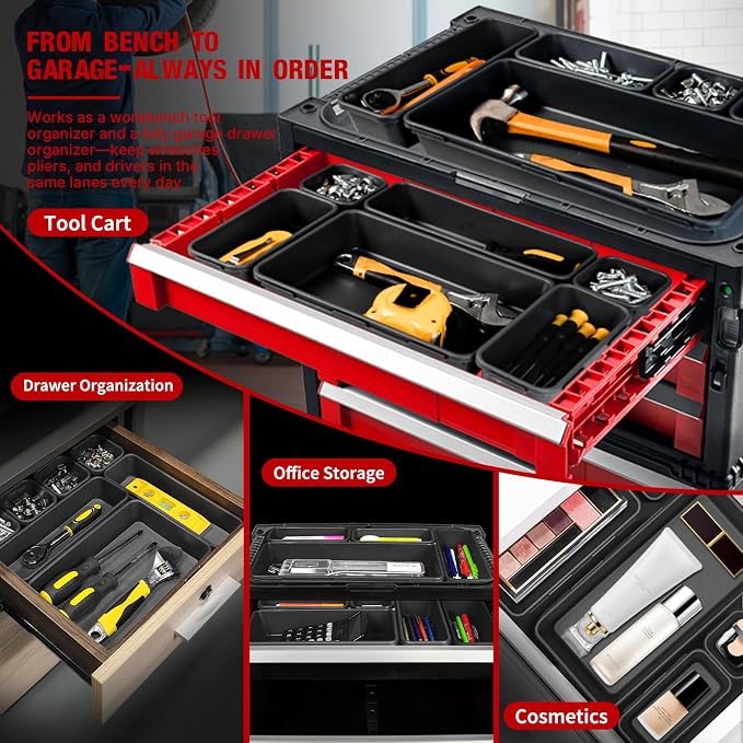 10 PCS Tool Box Drawer Organizers, Large & Medium Tool Trays for Tool Box Organization, Tool Organizers and Storage for Garage and Rolling Tool Chest