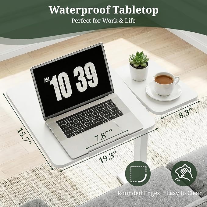 Mobile Standing Desk with Hidden Casters, Adjustable Height Desk, Portable Laptop Computer Table with Tilting Top, for Sit Stand Workstation, Compact and Sturdy for Home, Office, Dorm, White
