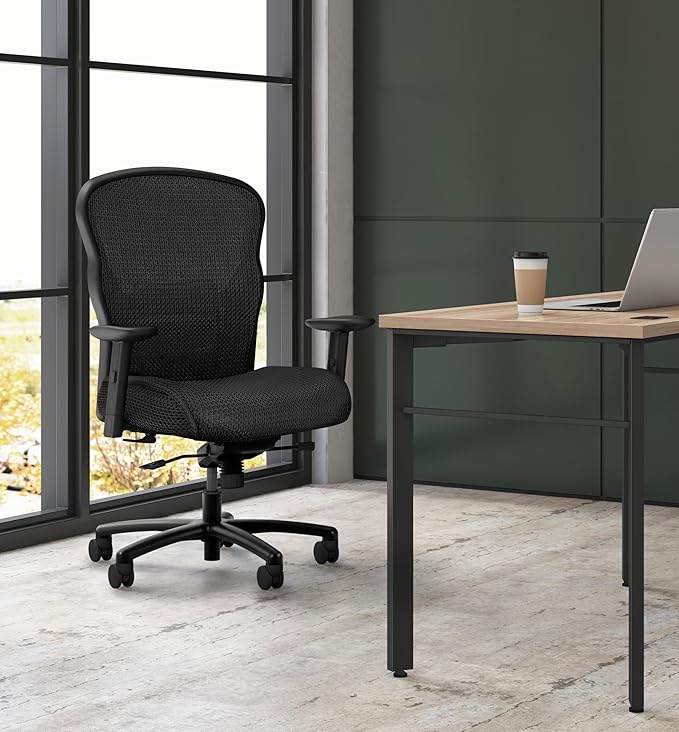 HON Wave Big and Tall Ergonomic Mesh Office Chair with Adjustable Arms and Lumbar Support, Heavy‑Duty Tilt Recline and Swivel Wheels, Desk and Computer Chair for Home Office, 450 lb. Capacity, Black