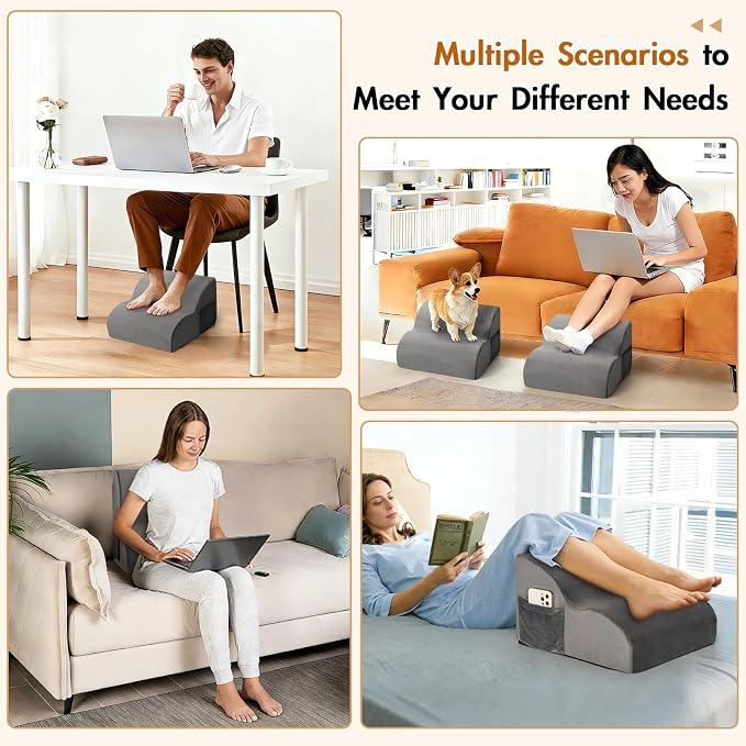 Echaprey Foot Rest for Under Desk at Work,Adjustable Under Desk Footrest Multifunctional 3-Tier Foot Stool with Non-Slip Base and Washable Cover Ergonomic Foot Stool for Office,Home,Car,Travel (Grey)