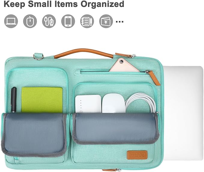 MOSISO 360 Protective Laptop Shoulder Bag,14 inch Computer Bag Compatible with HP Lenovo Dell ASUS Acer, HP, Dell Latitude, Lenovo,Side Open Messenger Bag with 4 Zipper Pockets&Handle, Aqua Green
