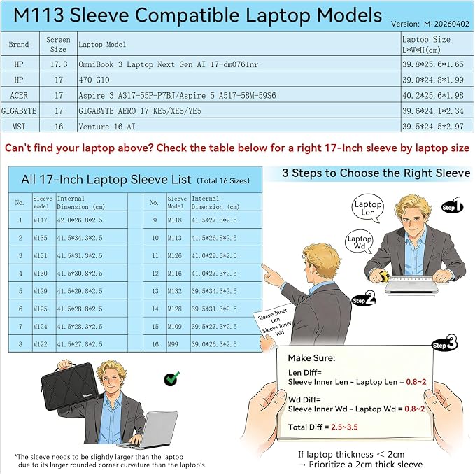 Smatree M113 Hard Protective 17 inch Laptop Sleeve Case Compatible for HP 470 G10, for MSI Venture 16 AI, for ACER Aspire 3 A317-55P-P7BJ, for GIGABYTE AERO 17 KE5/XE5/YE5(X8314)