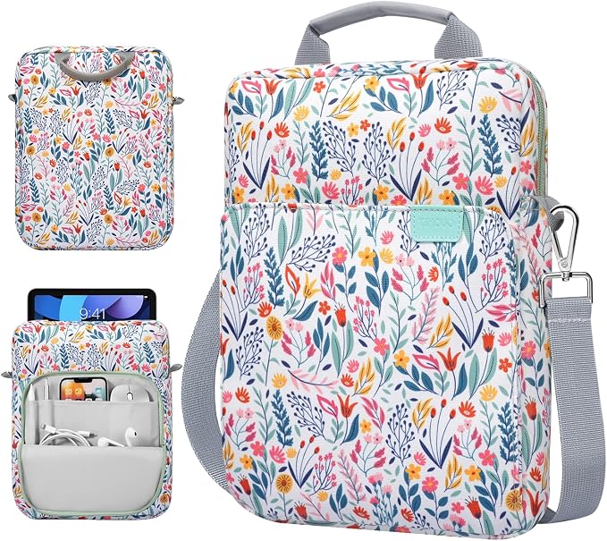 TiMOVO 9-11 Inch Tablet Sleeve Bag with Shoulder Strap for iPad 11-inch A16 2025, iPad 10th Gen. 10.9"/10.2", Galaxy Tab A9+/A11Plus 11", Flowers