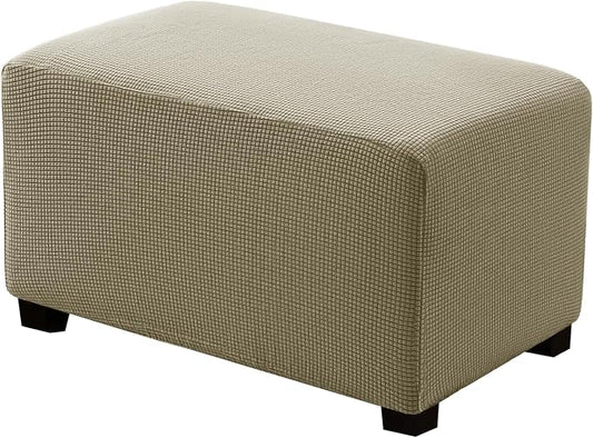 Ottoman Covers Ottoman Slipcovers Folding Storage Stool Washable Furniture Protector,Elastic Foot Stool Foot Rest Protector for Living Room Bedroom,Small,Khaki