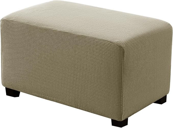 Ottoman Covers Ottoman Slipcovers Folding Storage Stool Washable Furniture Protector,Elastic Foot Stool Foot Rest Protector for Living Room Bedroom,Large,Khaki