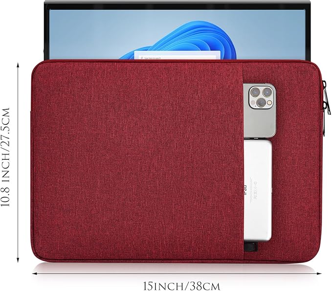 Portable Monitor Case 15.6 Inch, 16.1 Inch Carrying Monitor Sleeve Bag Compatible with Lepow GTEK ViewSonic KYY AOC 15.6" USB-C Portable Display Monitors, 15"x10.8" Wine Red