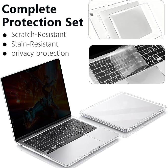 Magnetic Privacy Screen Protector Compatible with MacBook Air 13.6/13 Inch (2022-2025, M2, M3，M4), Hard Shell Case + Keyboard Cover + Screen Protector Crystal Clear Anti-Spy Anti Fingerprint