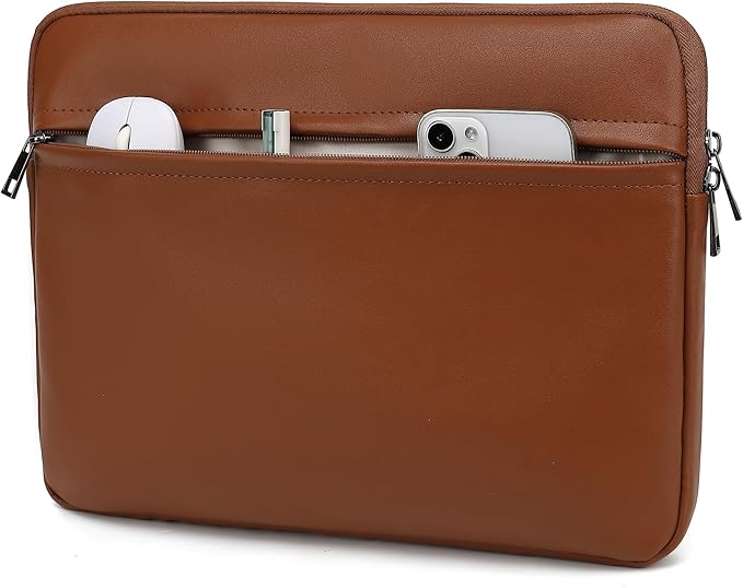 Embossing Floral Pattern PU Leather Laptop Sleeve Case with Pocket for MacBook Pro 14 inch and 14 inch-14.4 inch HP, Lenovo, Dell, ASUS, Acer Notebook Computer (Coffee)