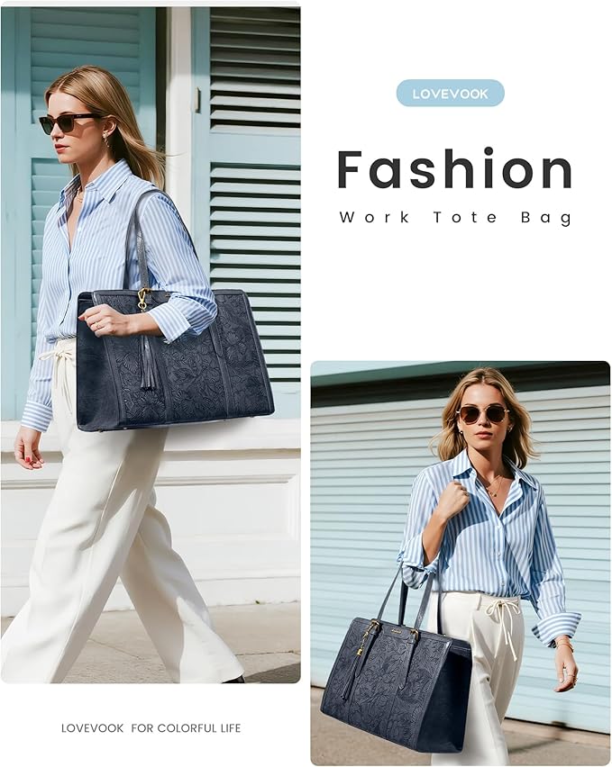 LOVEVOOK 17.3 Inch Work Tote Bag for Women,Leather Vintage Laptop Computer Bag Large Capacity with Clutch Purse for Teacher,Office,Casual