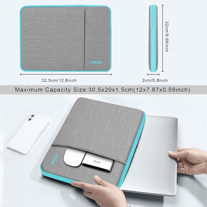 Hseok Laptop Case 13 Inch Sleeve Compatible with MacBook Neo 13, MacBook Air Pro 13 M5/M4/M3/M2/M1, iPad Pro Air 12.9" 13", XPS 13, Protective Computer Bag with Side Pocket & Dual Zippers,L02G02