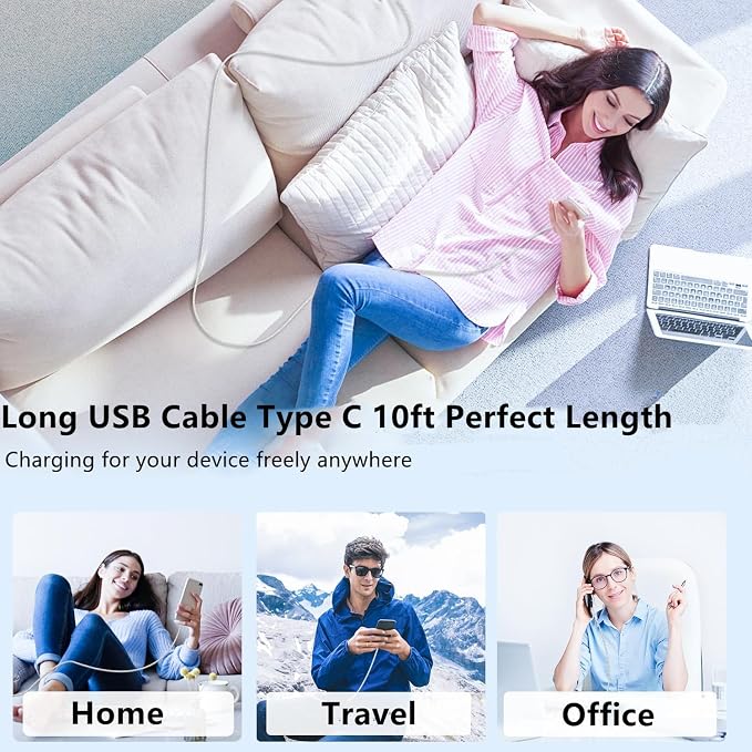 USB C to C Charger Cable 10ft, 60W Type C to C Fast Charging Cable Cord Long for Apple iPhone 17 Pro Max/17 Air/16 Pro Max/16 Pro/15 Plus/15 Pro Max/MacBook 2021/2020/2019,iPad Pro/Mini/Samsung Galaxy