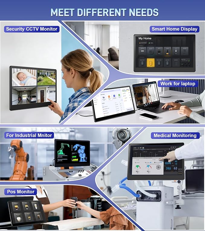 13.3" inch Portable FHD 1080P Touch Screen Monitor with HDMI VGA Port, Touchscreen Display Support VESA Mount, Small IPS Home Industrial Monitor for PC Laptop MacBook
