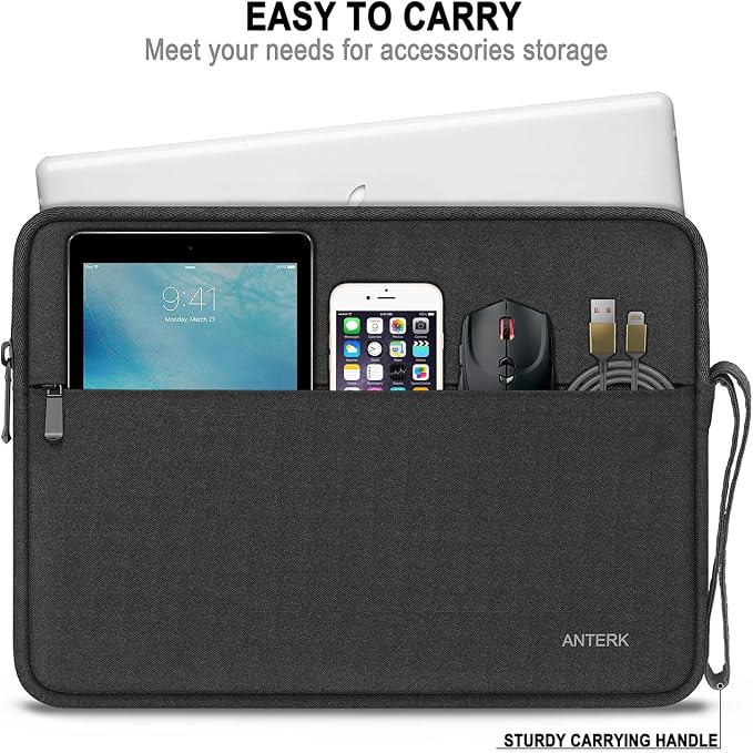Laptop Sleeve Case 15.4 Inch, Water Resistant Shockproof Protective Computer Cover with Handle, Traveling Carrying Sleeve with Pocket Portable Laptop Bag Compatible for 15 in HP, Dell, Asus, Black