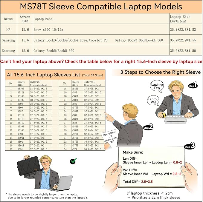 Smatree MS78T Hard Protective 15.6 inch Laptop Sleeve Case Compatible for Samsung Galaxy Book5/4/3/GalaxyBook4 Edge Copilot+PC, for Galaxy Book5/4/3 360, for HP Envy x360 15/15z