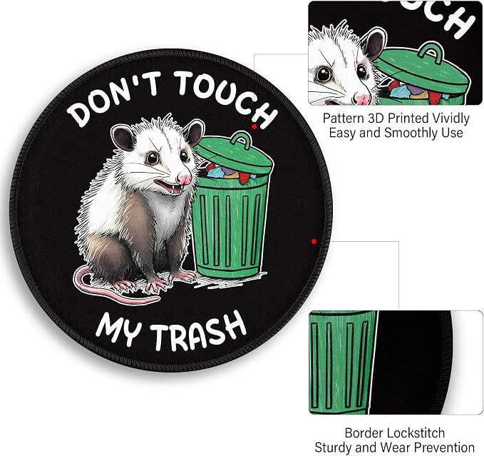 Funny Opossum Trash Dumpster Mouse Pad, Small Round Mousepads, Mini Travel Mouse Mat for Wireless Computer Laptop, Work Office Coworker Colleague Desk Accessories, 8.6 x 8.6 inch