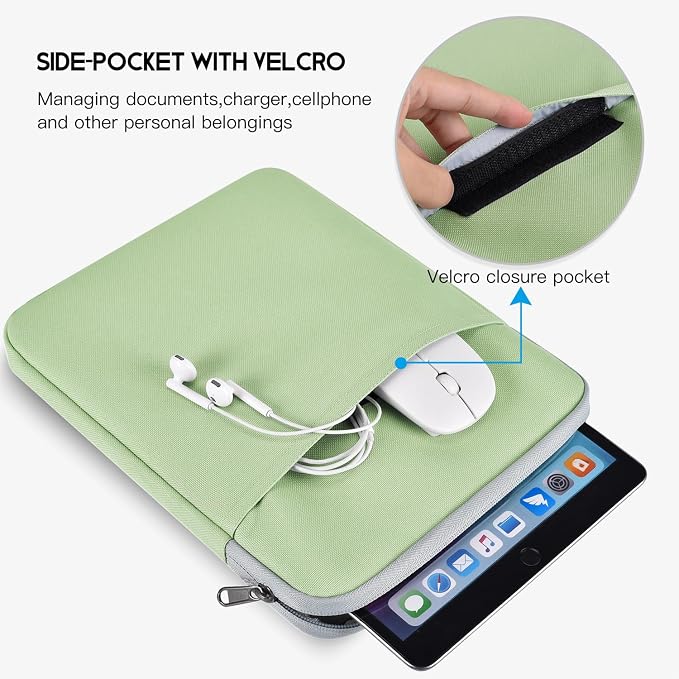 9-11 inch iPad Carrying Sleeve, Shockproof Travel Tablet Case for iPad Pro 11 M5 M4 2025, iPad Air 11 M4 M3/ 10.5 M2/ Pro 11 M2/ 10th 10.9, Galaxy Tab A9+ 11" Bag -Mint Green