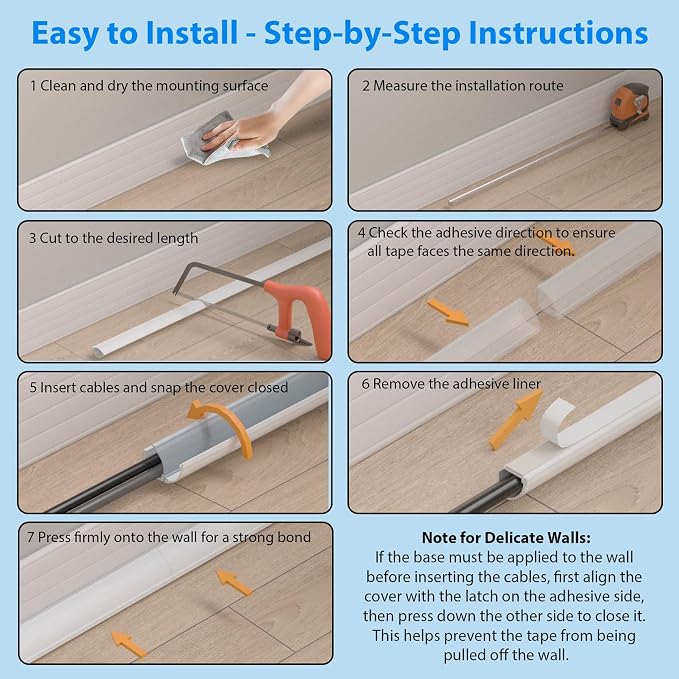ZhiYo Corner Cable Concealer 144in, Medium Corner Cord Hider, Wire Covers for Cords, Paintable Cord Cover, Cable Management Channel Raceway for Wall, Floor Baseboard, Ceiling, 4 x L36in White