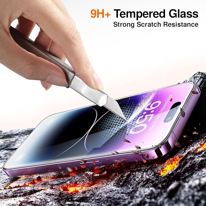 SMARTDEVIL 2 Pack Privacy Screen Protector for iPhone 14 Pro, Anti-Spy Tempered Glass Film, 9H Hardness Military Grade Shatterproof, Easy to Install, Auto Bubble-Free and Dust-Free Box, Case Friendly