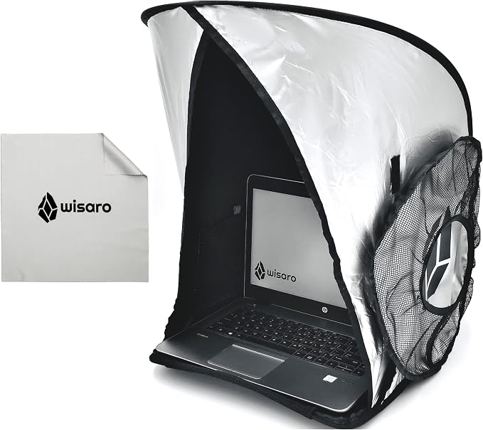 WISARO | New Laptop Sun Shade – Work from Anywhere, Anti-Glare, Lightweight, Fits up to 17" Device, Foldable & Portable Shield Cover, Privacy Hood - Complete with Microfiber Screen Cleaning Cloth