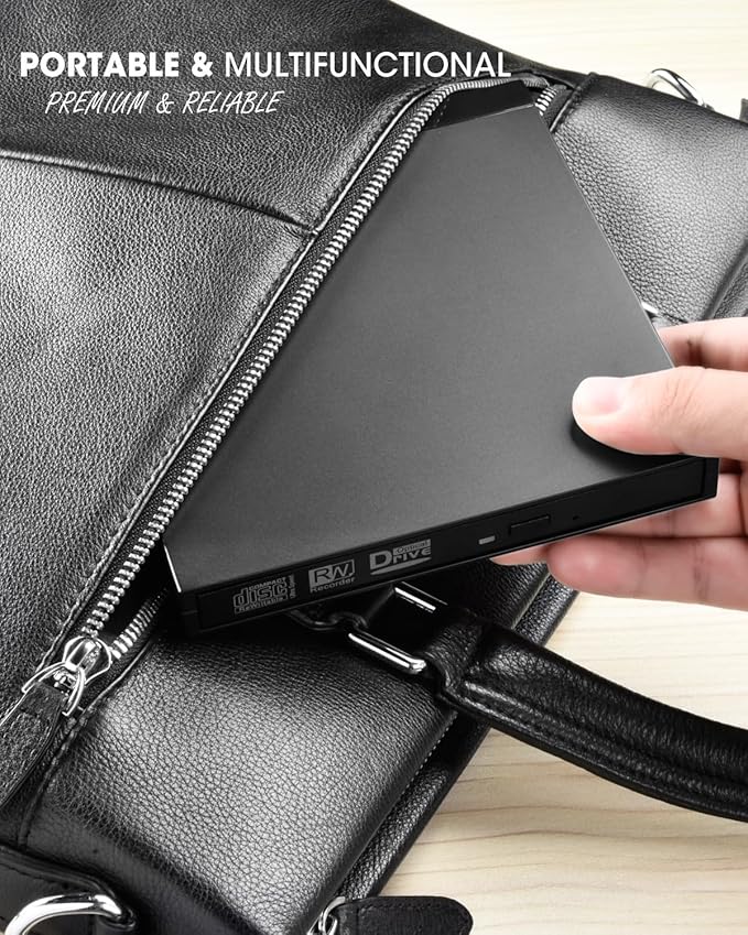ROOFULL 5 in 1 External CD DVD Drive with USB 3.0 Ports and SD Card Slot, USB-C CD Burner DVD Player Reader Writer for Laptop Desktop PC, Windows 11/10 Laptop, Mac MacBook, Linux