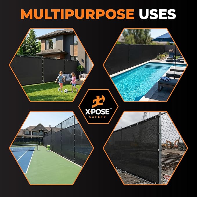 Xpose Safety Privacy Fence Screen 4’ x 50’ (12 Pack) – Heavy Duty Black Mesh with 90% Visibility Block, UV Protection – Includes Cable Ties – for Garden, Yard, Nursery, Kennel, Dog Run, Greenhouse