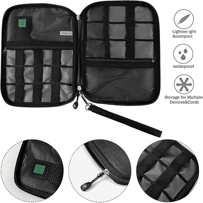 Travel Cable Organizer Bag Waterproof Portable Electronic Accessories Organizer for USB Cable Cord Phone Charger Headset Wire SD Card with 5pcs Cable Ties(Orange)