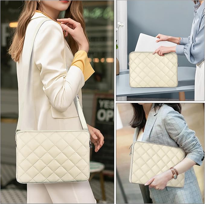 Puffy Quilted Laptop Sleeve with a Removable Shoulder Strap Compatible with MacBook Air/Pro, 13-13.3 inch Notebook, Compatible with MacBook Pro 14 inch M3 M2 M1 Chip 2023-2021