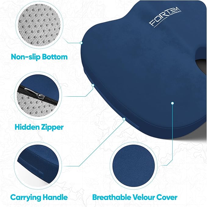FORTEM Seat Cushion, Office Chair Cushion, Lumbar Support Pillow for Office Chair, Memory Foam Car Seat Cushions, Sciatica Coccyx Tailbone Pain Relief, Cushions for Back Support, Washable, Non Slip