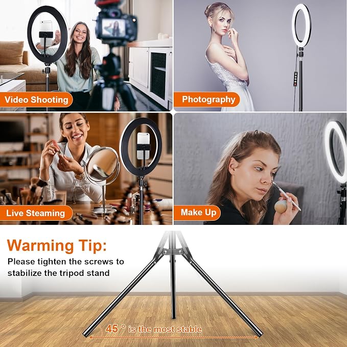 12" Selfie Ring Light with 75" Tripod Stand & 2 Phone Holder, LED Camera Ringlight with 48 RGB Colors Modes & Musical Rhythm Mode and 12 Brightness Dimmable for TikTok/Makeup/Photography/Vlog
