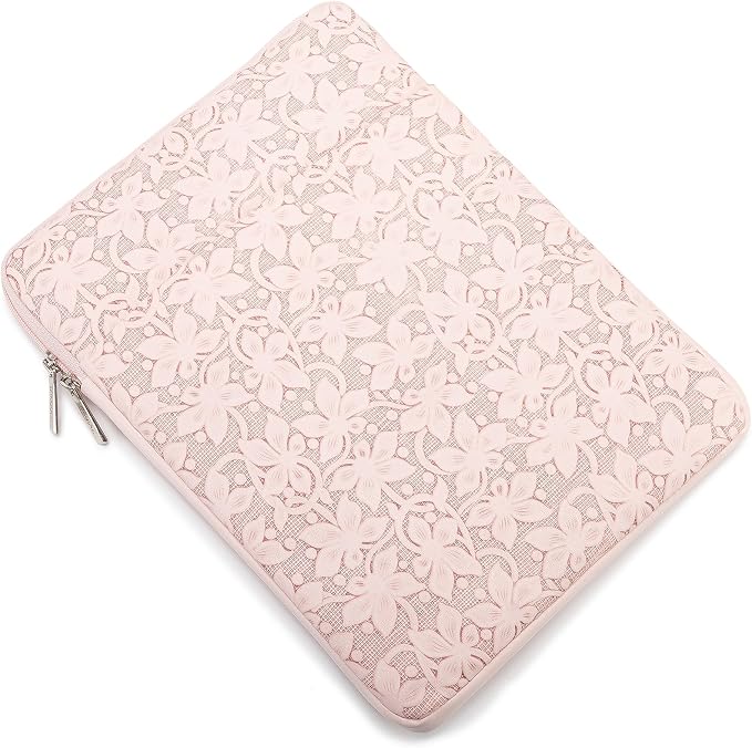 Kinmac 360° Protective Vertical Laptop Sleeve Case Cover Bag (Pink Floweret PU, 13.5 inch-14 inch)