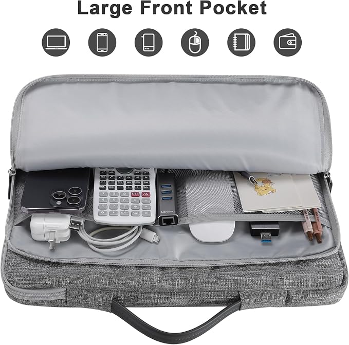 16.1/15.6 Inch Portable Monitor Case, 15.6 inch Laptop Protective Carrying Cover with PU Handle, Large Accessory Pocket and Water Resistant for Travel Monitor Bag Display Screen Sleeve, Gray