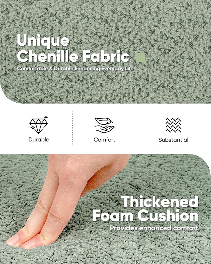 B FSOBEIIALEO Round Storage Ottoman with Tray, Folding Ottoman with Storage Coffee Table Foot Rest for Dorm Room Living Room Chenille Fabric,Sage Green,15.35"x15.35"x14.57"