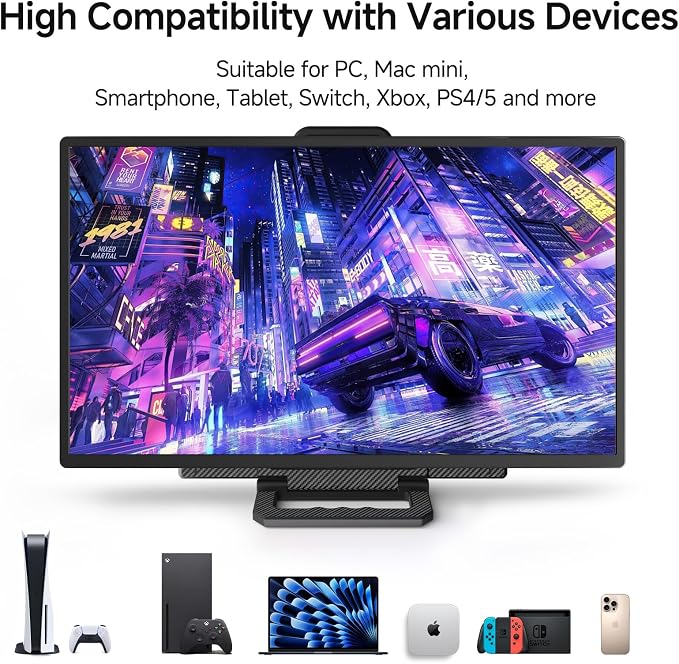 Large Portable Monitor 24 inch - 1080P FHD 100Hz Travel Monitor, 125% sRGB IPS Laptop Screen Extender, VESA Compatible, Height Adjustable Detachable Stand with USB-C HDMI for Work Gaming Office Home