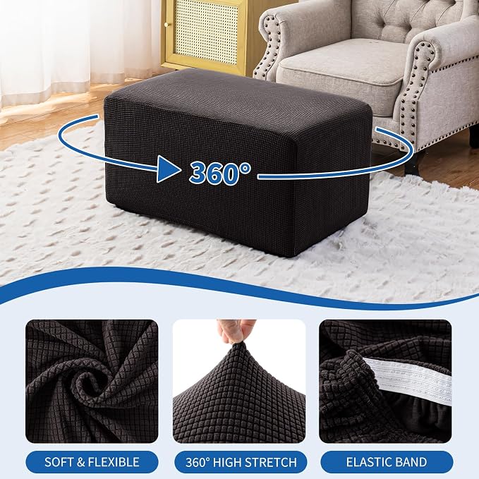 Ottoman Covers Ottoman Slipcovers Folding Storage Stool Washable Furniture Protector,Elastic Foot Stool Foot Rest Protector for Living Room Bedroom,Medium,Coffee