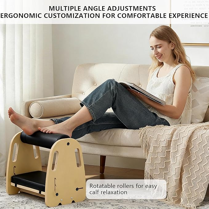 Adjustable Wooden Under Desk Foot Rest｜15.75” Height｜Detachable｜Interchangeable Leather & Massage Pads｜for Office/Home/Gaming/Study Desk Essentials - Orange