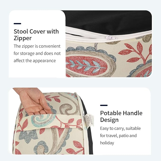 DYTXIII Inflatable Ottoman Stool D21 xH9 for Outdoor/Indoor Use, Water Repellent Patio Foot Rest with Portable Handle,Round Pouf Ottoman Suitable for Garden,Deck and Camping-Paisley Vintage