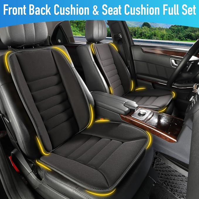 Lofty Aim Car Seat Cushion with Back Support Pillow, Comfy Lumbar Support & Seat Cushion, Memory Foam Driving Pillow for Back-Sciatica Pain Relief, Auto Pad Suitable for Car, Truck, SUV - Black