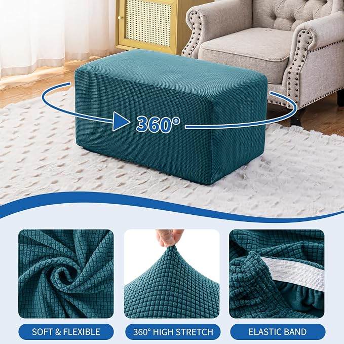 Ottoman Covers Ottoman Slipcovers Folding Storage Stool Washable Furniture Protector,Elastic Foot Stool Foot Rest Protector for Living Room Bedroom,Large,Dark Green