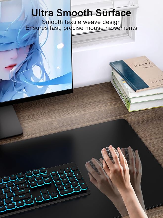 TopMade Mouse Pad with 15W Fast Wireless Charging, 35.43"x15.75" XXXL Large Gaming Mousepad, Waterproof Desk Pad, Classic Black Computer Desk Mat(Includes 20W PD Power Adapter & 6.56ft Woven Cable)