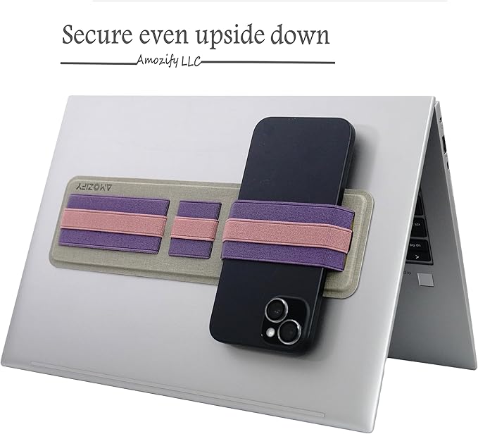 AMOZIFY® Space-Efficient Anti-Slip Organizer, Mouse Holder for Laptop Stick On, 3-Slot Band Laptop Pocket Adhesive | Hard Drive Holder (Purple-Pink)