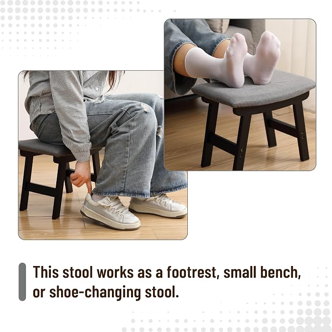 BAMBOO LAND- Bamboo Foot Stools Ottoman, Gray Cushion & Black Wood Legs, Small Ottoman Foot Rest for Couch