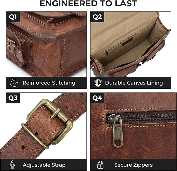 cuero Leather Messenger Bag for Men, 18 Inch Laptop Crossbody, Handmade Leather Shoulder Satchel Bag for Men, Full Grain Business Briefcase for Office/Work/Travel - Vintage Brown
