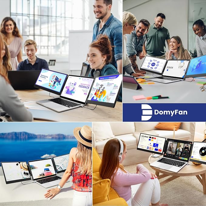 domyfan 14" Laptop Screen Extender, S3 FHD 1080P IPS Triple Portable Monitor Laptop, HDMI/USB-A/Type-C Compatible with Windows/Mac/Android