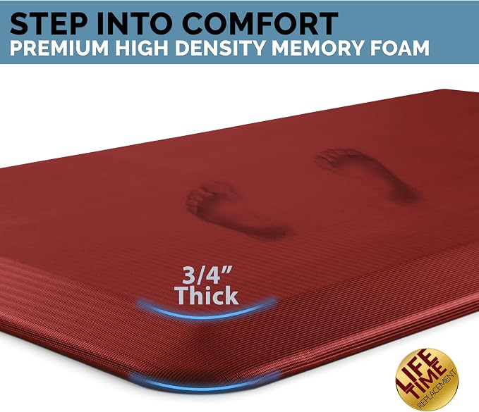 ComfiLife Anti Fatigue Floor Mat – 3/4 Inch Thick Kitchen Mats for Floor, Standing Desk Mat, Kitchen Rug – Comfort at Home, Office – Durable – Stain Resistant – Non-Slip Bottom (24" x 70", Red)