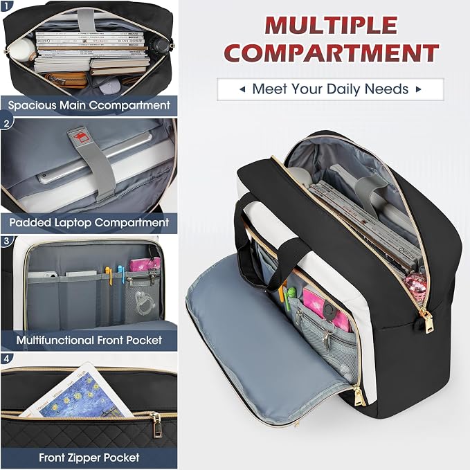 NEWHEY Laptop Bag 17.3 Inch Laptop Briefcase for Women Men Waterproof Shoulder Messenger Bag Large Computer Bag for Business Office Work College, Black&Beige