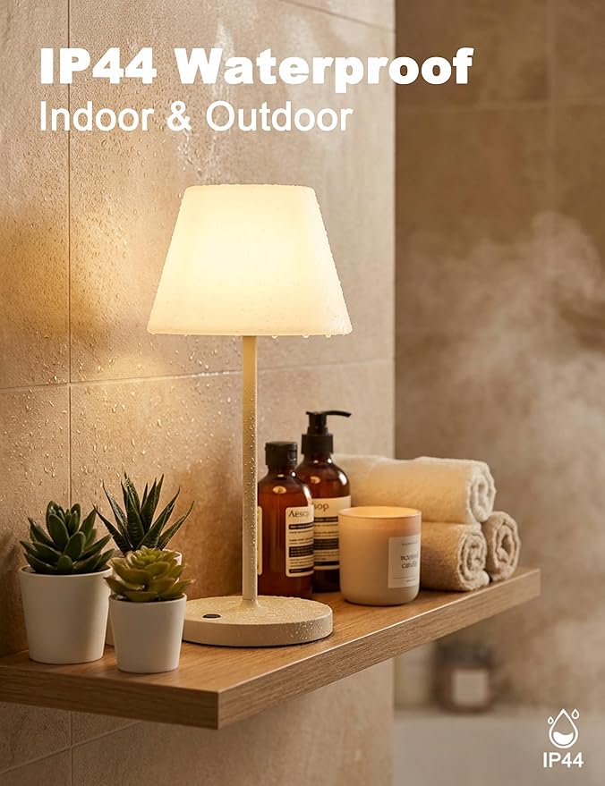 WEILAILUX Mini LED Cordless Table Lamp Rechargeable, 3000mAh Battery Operated Shower Lamp Waterproof, Touch Dimmable 2700K Night Light for Patio Camping Dining Outdoor (Mini Black)