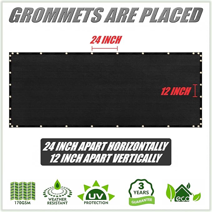 ColourTree Customized Size Fence Screen Privacy Screen Black 5' x 21' - Commercial Grade 170 GSM - Heavy Duty - 3 Years Warranty - Cable Zip Ties Included