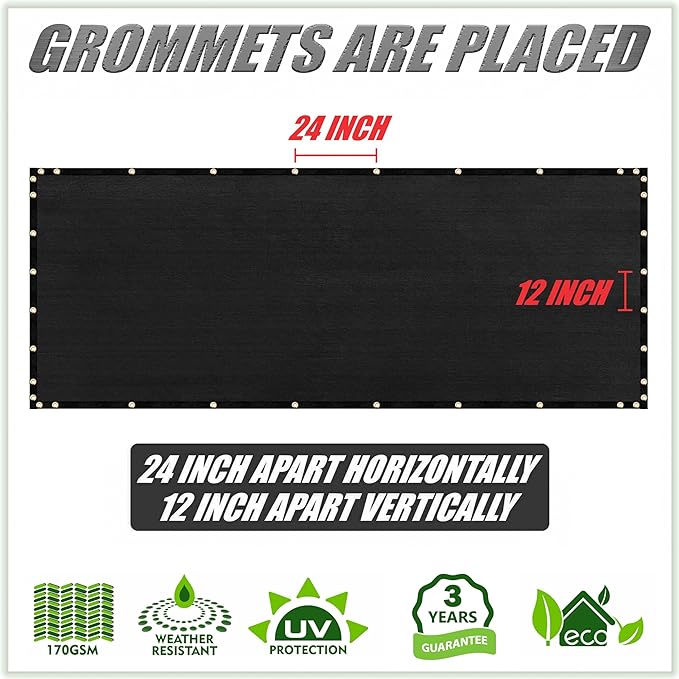 ColourTree Customized Size Fence Screen Privacy Screen Black 5' x 2' - Commercial Grade 170 GSM - Heavy Duty - 3 Years Warranty - Cable Zip Ties Included